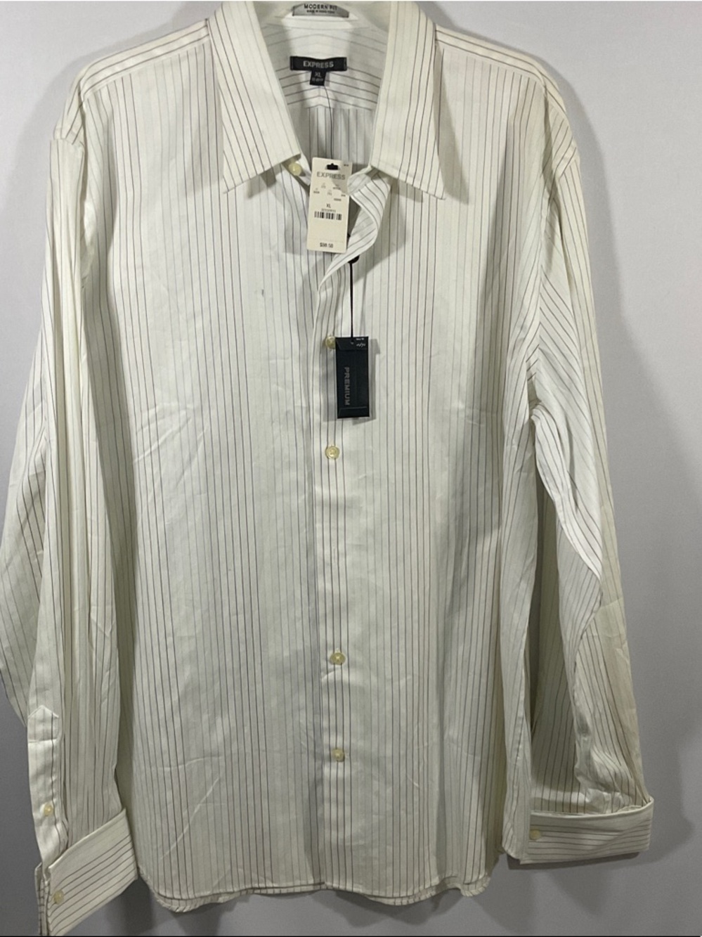 Express Men's Cream White Pinstripe Dress Shirt